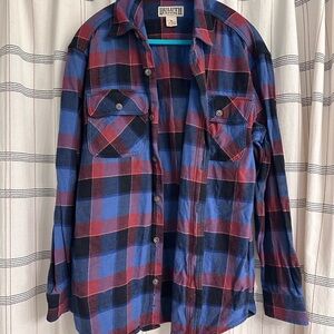 Duluth Trading Co. Heavyweight Flannel Shirt Red, Blue, and Black Plaid